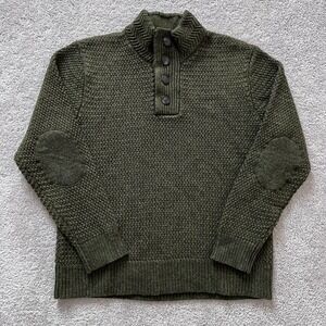 Schott Bros Knit Sweater Mens XL Heavyweight Wool Blend Elbow Patch Green